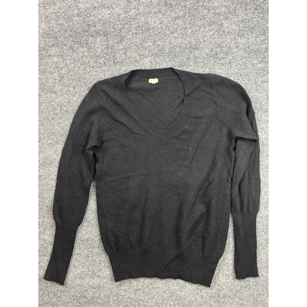 J.Crew V-Neck Sweater Women Size M Black Merino Wool Blend Knit Pullover
